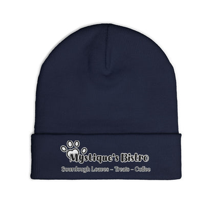 Mystique's Bistro Embroidered Knit Beanie - Paw Logo, Coffee & Treats Cafe Hat