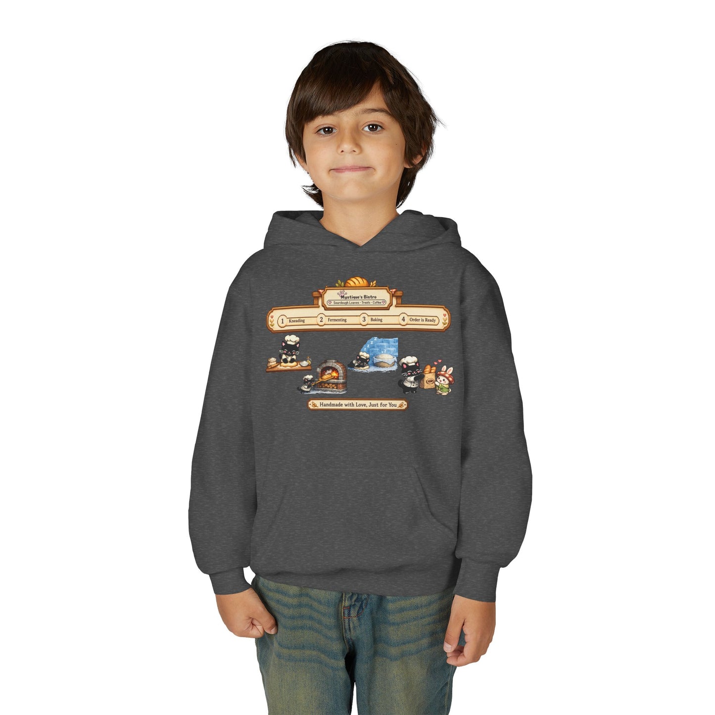 Youth Hoodie — Mystique's Bistro Bakery Adventure Pixel Art Hoodie