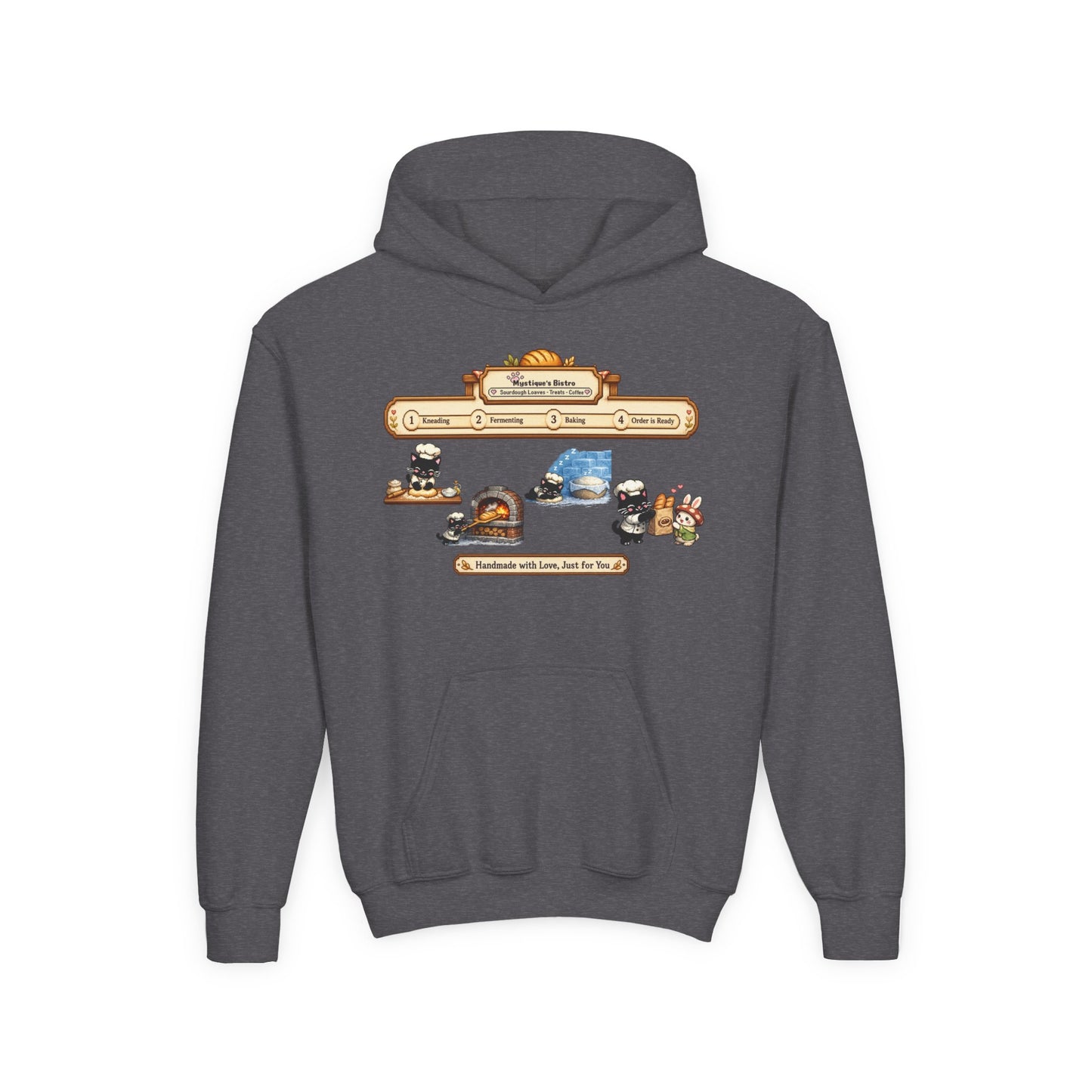 Youth Hoodie — Mystique's Bistro Bakery Adventure Pixel Art Hoodie