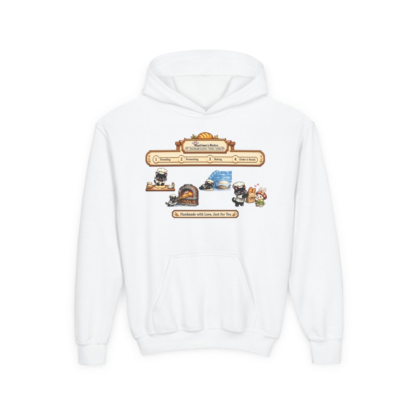 Youth Hoodie — Mystique's Bistro Bakery Adventure Pixel Art Hoodie