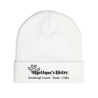 Mystique's Bistro Embroidered Knit Beanie - Paw Logo, Coffee & Treats Cafe Hat