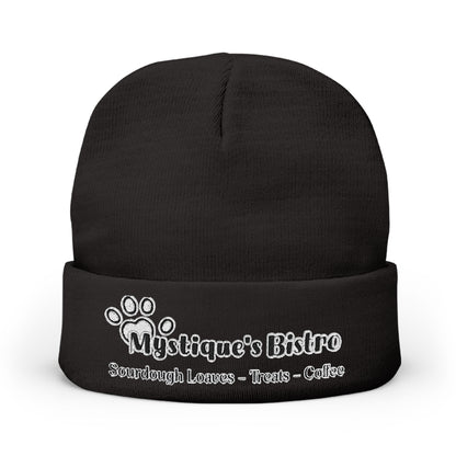Mystique's Bistro Embroidered Knit Beanie - Paw Logo, Coffee & Treats Cafe Hat