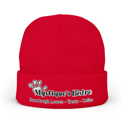 Mystique's Bistro Embroidered Knit Beanie - Paw Logo, Coffee & Treats Cafe Hat