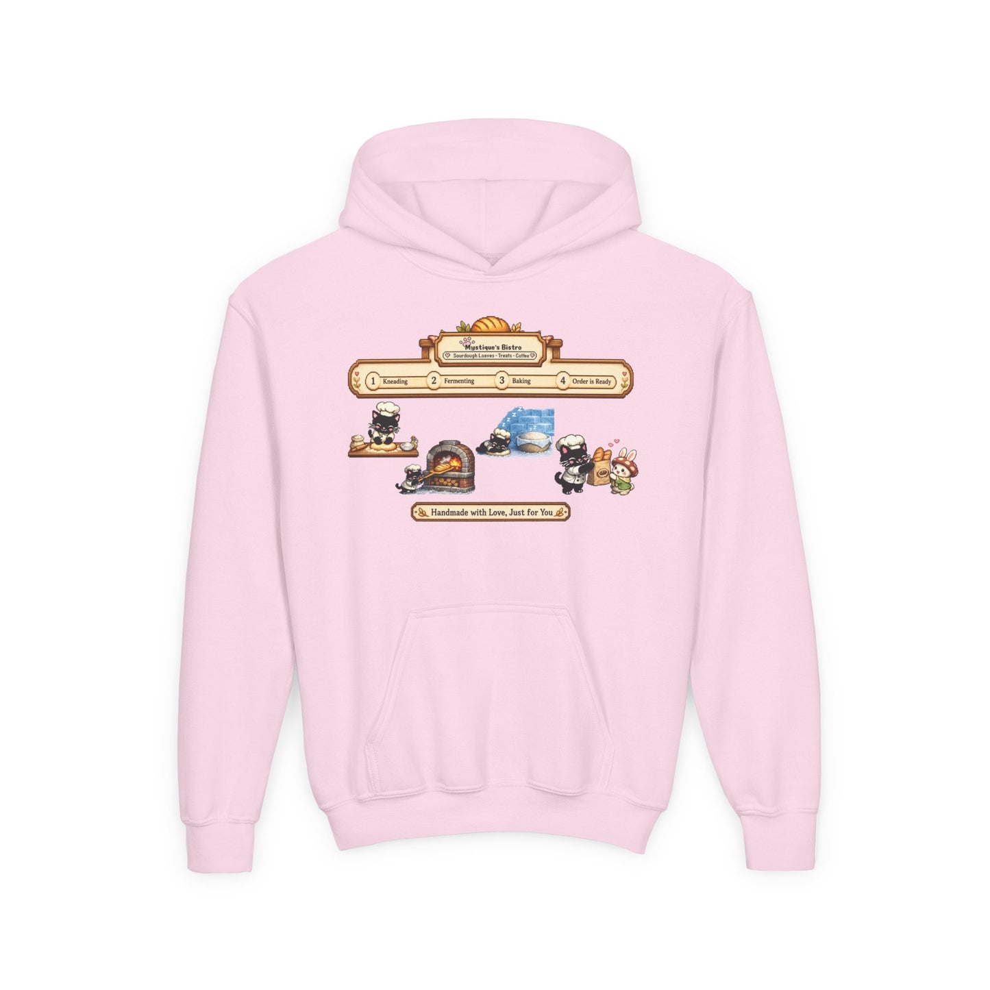 Youth Hoodie — Mystique's Bistro Bakery Adventure Pixel Art Hoodie