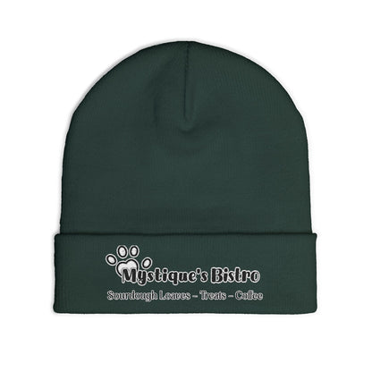 Mystique's Bistro Embroidered Knit Beanie - Paw Logo, Coffee & Treats Cafe Hat