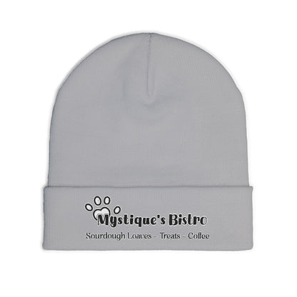 Mystique's Bistro Embroidered Knit Beanie - Paw Logo, Coffee & Treats Cafe Hat