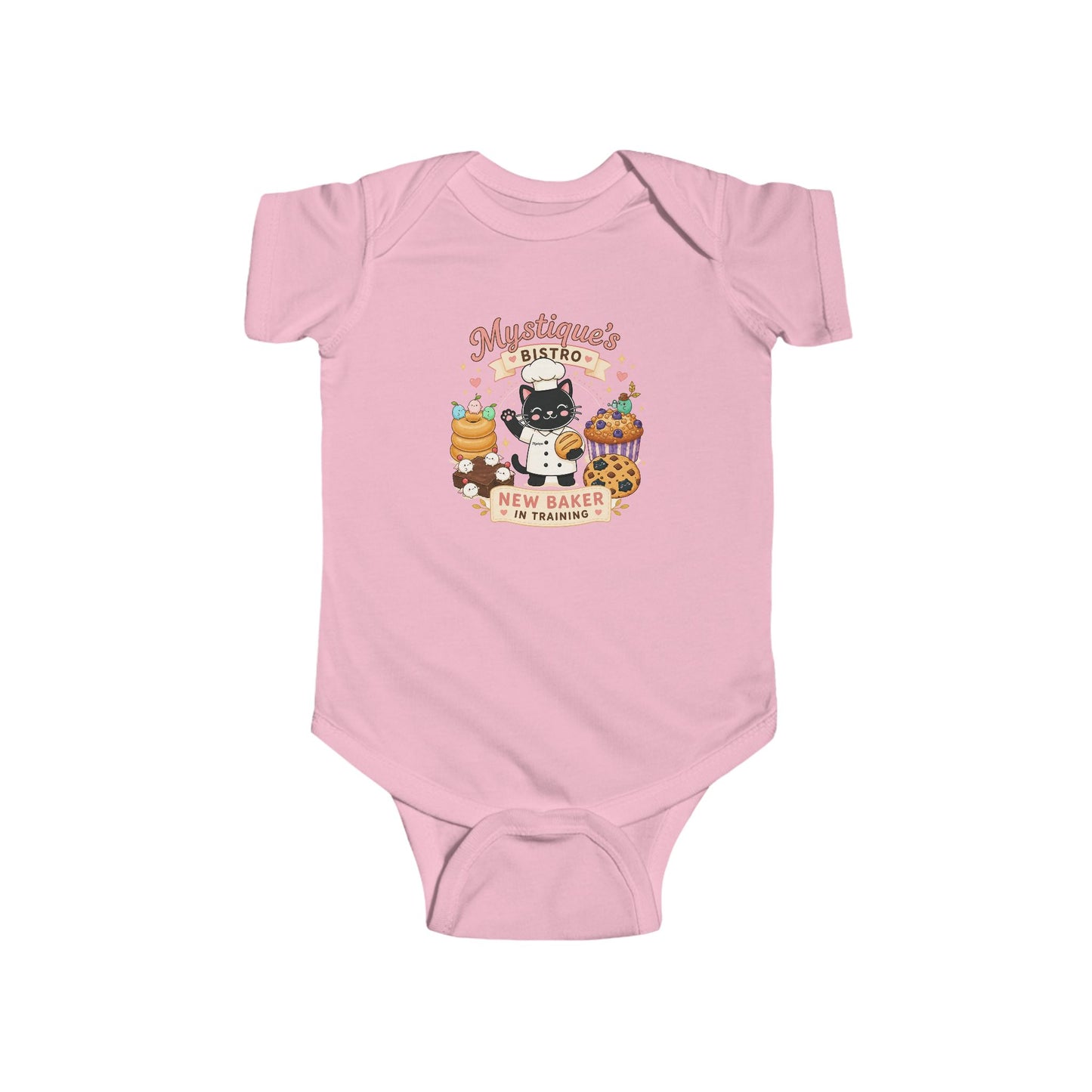 Mystique's Bistro New Baker In Training Baby Bodysuit | Cute Bakery Cat Infant Outfit