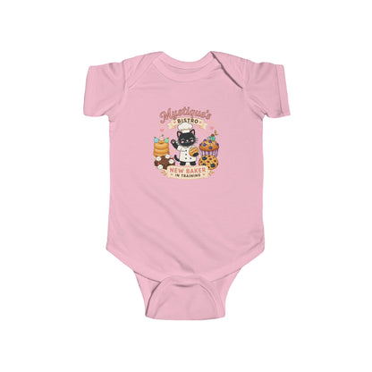 Mystique's Bistro New Baker In Training Baby Bodysuit | Cute Bakery Cat Infant Outfit
