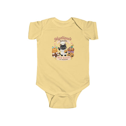 Mystique's Bistro New Baker In Training Baby Bodysuit | Cute Bakery Cat Infant Outfit