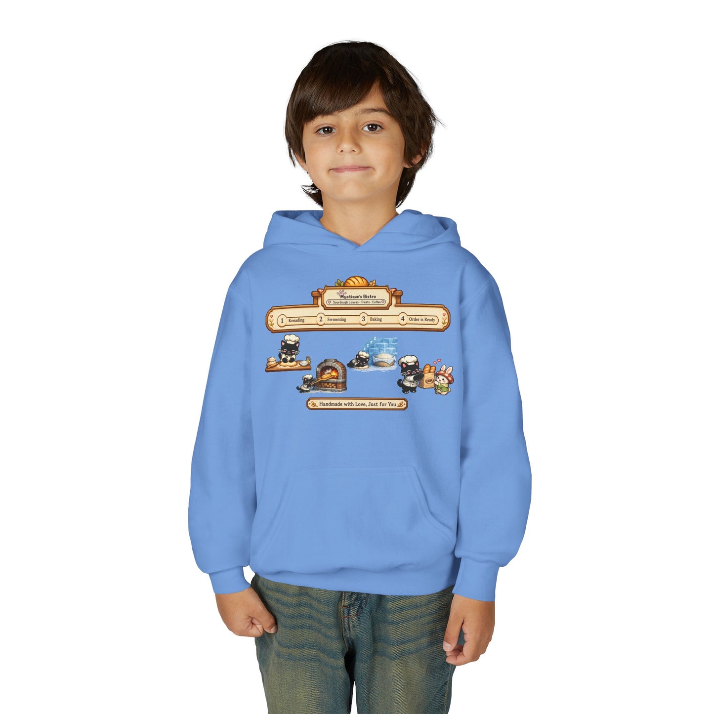 Youth Hoodie — Mystique's Bistro Bakery Adventure Pixel Art Hoodie