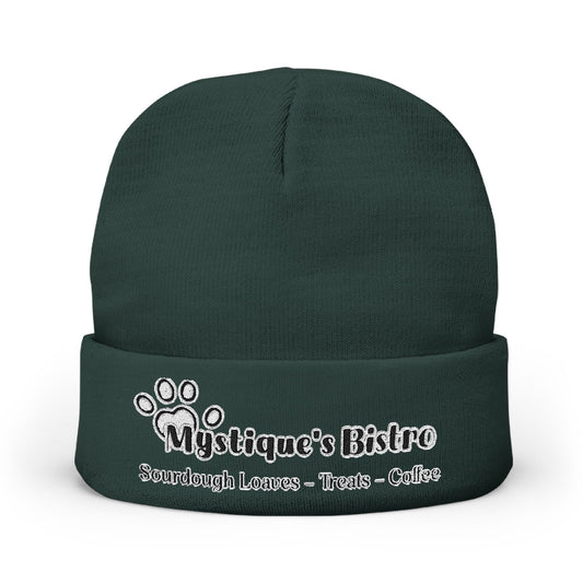 Mystique's Bistro Embroidered Knit Beanie - Paw Logo, Coffee & Treats Cafe Hat