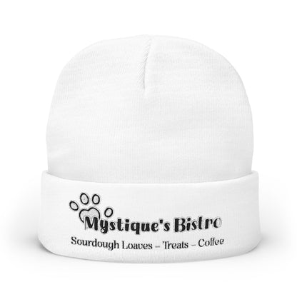 Mystique's Bistro Embroidered Knit Beanie - Paw Logo, Coffee & Treats Cafe Hat