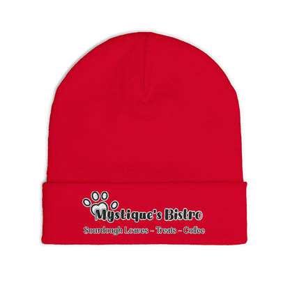 Mystique's Bistro Embroidered Knit Beanie - Paw Logo, Coffee & Treats Cafe Hat