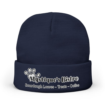 Mystique's Bistro Embroidered Knit Beanie - Paw Logo, Coffee & Treats Cafe Hat