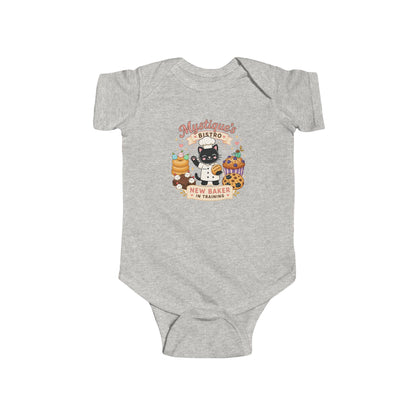 Mystique's Bistro New Baker In Training Baby Bodysuit | Cute Bakery Cat Infant Outfit