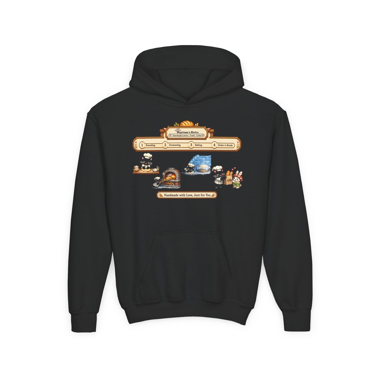 Youth Hoodie — Mystique's Bistro Bakery Adventure Pixel Art Hoodie