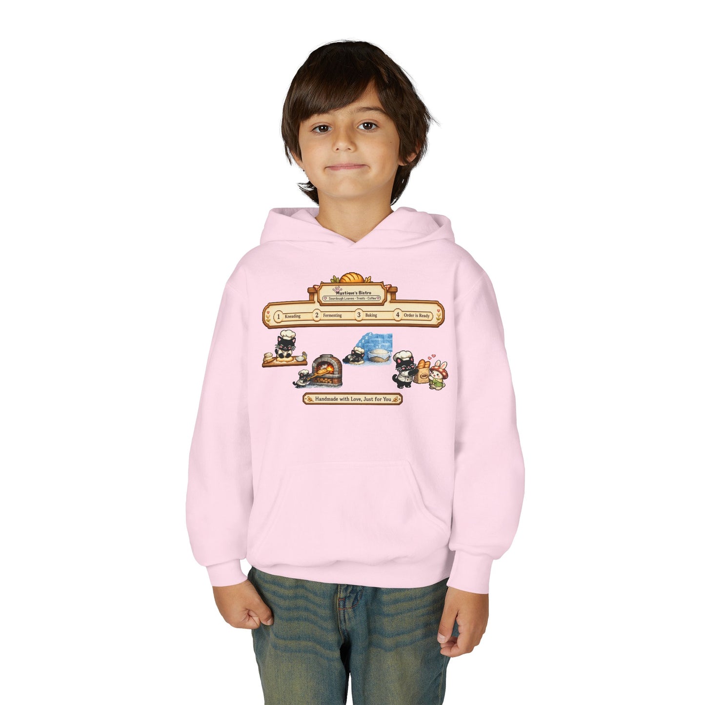 Youth Hoodie — Mystique's Bistro Bakery Adventure Pixel Art Hoodie