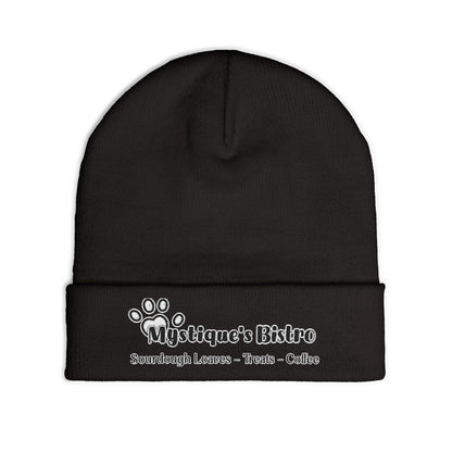 Mystique's Bistro Embroidered Knit Beanie - Paw Logo, Coffee & Treats Cafe Hat